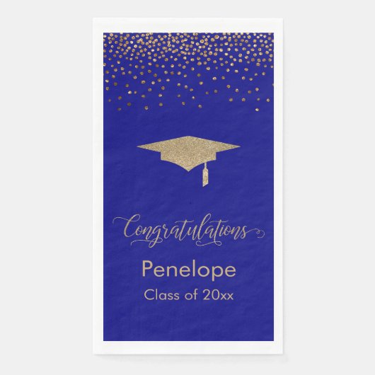 Gratulation Gold Confetti Graduation Cap Blue Serviette (Vorderseite)
