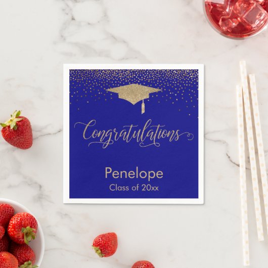 Gratulation Gold Confetti Graduation Cap Blue Serviette (Beispiel)