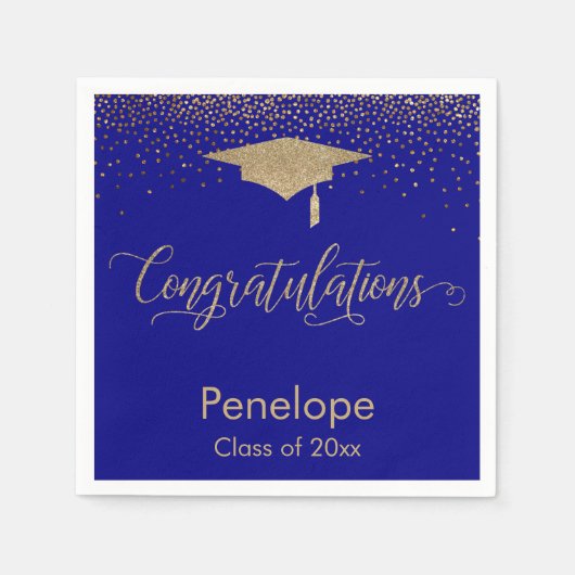 Gratulation Gold Confetti Graduation Cap Blue Serviette (Vorderseite)