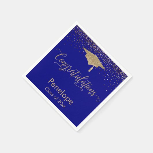 Gratulation Gold Confetti Graduation Cap Blue Serviette (Ecke)