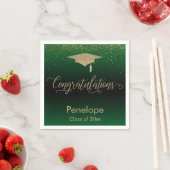 Gratulation Gold Confetti Graduation Cap Green Serviette (Beispiel)