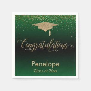 Gratulation Gold Confetti Graduation Cap Green Serviette