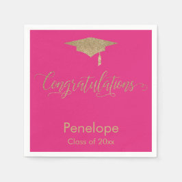 Gratulation Gold Glitzer Graduation Cap Pink Serviette