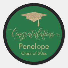 Gratulation Gold Graduation Cap Green Runder Aufkleber