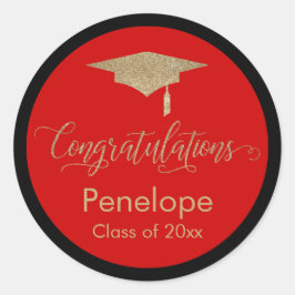 Gratulation Gold Graduation Cap Red Runder Aufkleber