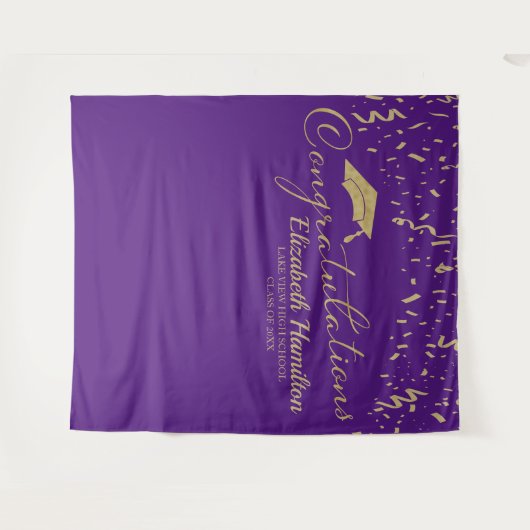 Gratulation Gold Lila Abschluss Hintergrund Wandteppich (Vorderseite (Horizontal))
