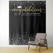 Gratulation Gold Script Black Graduation Party Wandteppich (Beispiel)