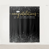 Gratulation Gold Script Black Graduation Party Wandteppich (Vorderseite)