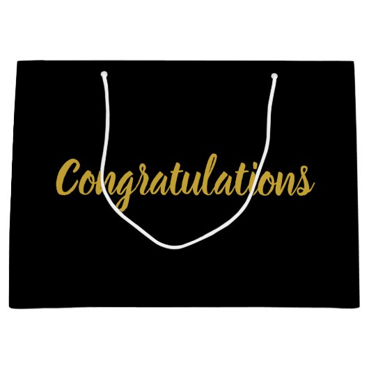 Gratulation Gold Script Eleganter Text auf schwarz Große Geschenktüte (Vorderseite)