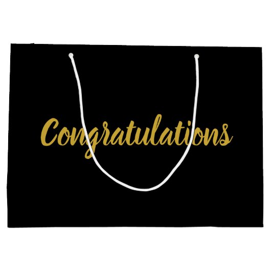 Gratulation Gold Script Eleganter Text auf schwarz Große Geschenktüte (Rückseite)