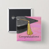 Gratulation Graduate Black and Pink Button (Vorne & Hinten)