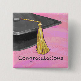 Gratulation Graduate Black and Pink Button