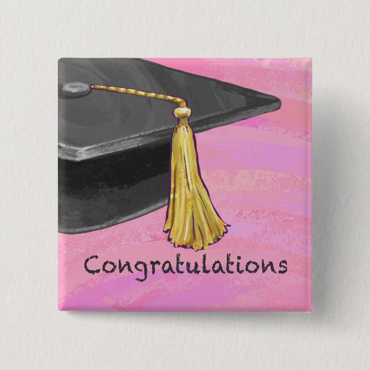 Gratulation Graduate Black and Pink Button (Vorderseite)