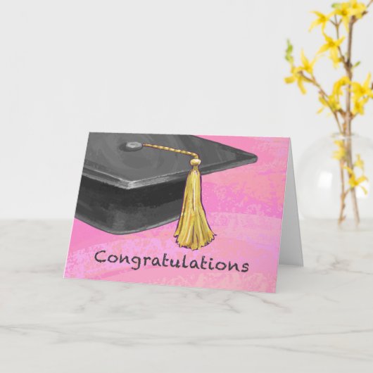 Gratulation Graduate Black and Pink Karte (Gelbe Blume)