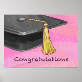 Gratulation Graduate Black and Pink Poster