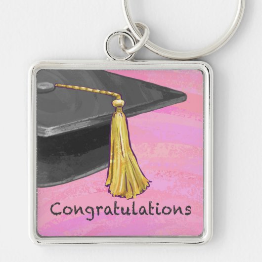 Gratulation Graduate Black and Pink Schlüsselanhänger (Vorne)