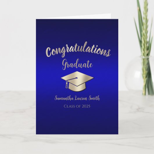 Gratulation Graduate Blue Gold Class of 2025 Karte (Vorderseite)