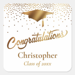Gratulation Graduate, Class of Gold and White Quadratischer Aufkleber