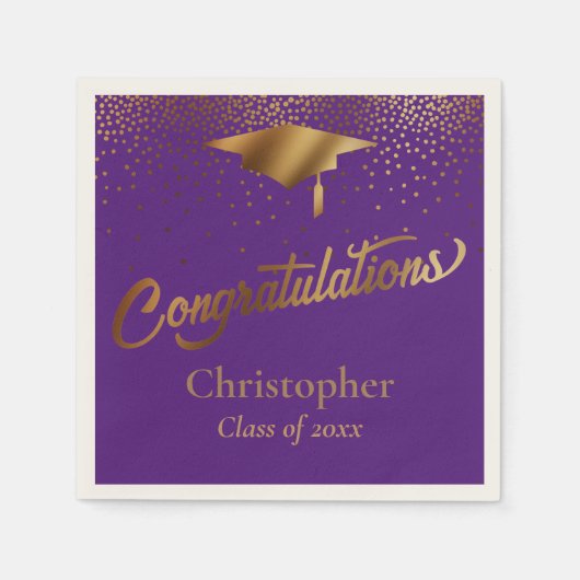 Gratulation Graduate, Class of Gold & Lila Serviette (Vorderseite)