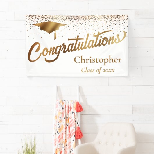 Gratulation Graduate, Class of Gold on White Banner (Insitu)