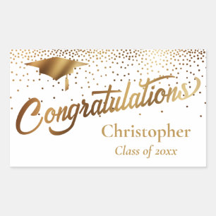 Gratulation Graduate Class of Gold on White Rechteckiger Aufkleber