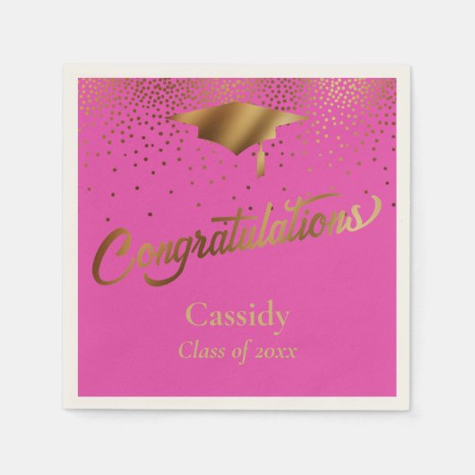Gratulation Graduate, Class of Gold & Pink Serviette (Vorderseite)