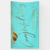 Gratulation Graduate Gold Confetti zu Aqua Banner (Vertikal)