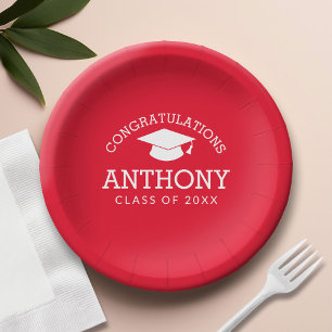 Gratulation Graduate Graduation Cap rot weiß Pappteller