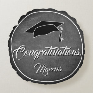 Gratulation Graduate Hat Chalkboard Abschluss Rundes Kissen