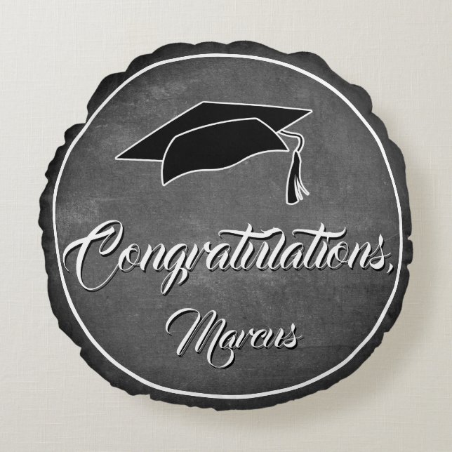 Gratulation Graduate Hat Chalkboard Abschluss Rundes Kissen (Vorderseite)