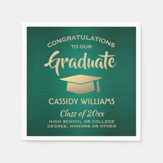 Gratulation Green Gold Modern Graduation Party Serviette (Vorderseite)
