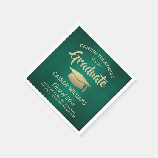 Gratulation Green Gold Modern Graduation Party Serviette (Ecke)