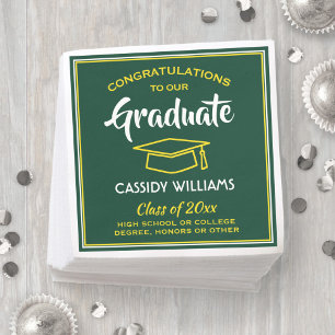 Gratulation Green Gold Yellow Graduation Party Serviette