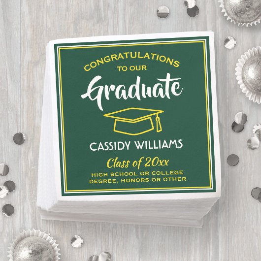 Gratulation Green Gold Yellow Graduation Party Serviette