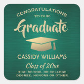 Gratulation Grün und Gold Abschluss Quadratischer Aufkleber (Vorderseite)