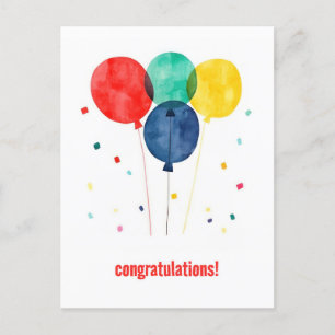 Gratulation mit Luftballons und Konfetti Postkarte