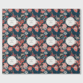 Gratulation Navy Blau Blumenmuster Geschenkpapier (Flach)