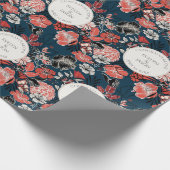 Gratulation Navy Blau Blumenmuster Geschenkpapier (Ecke)