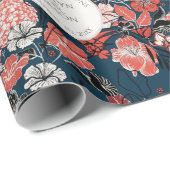 Gratulation Navy Blau Blumenmuster Geschenkpapier (Rolleneckpunkt)