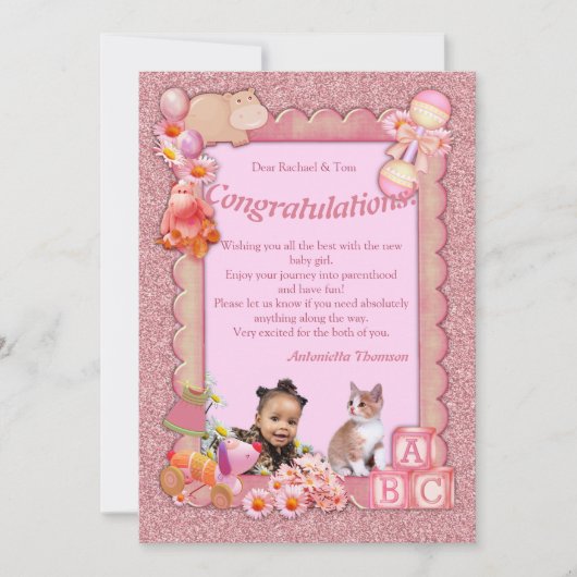 Gratulation Neue Baby Girl Card Dankeskarte (Vorderseite)