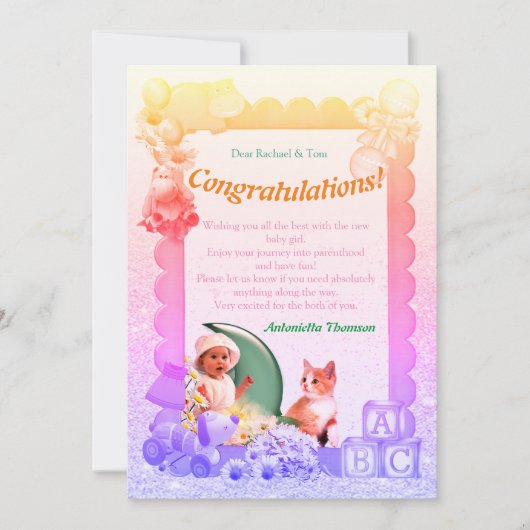 Gratulation Neue Baby Girl Card Dankeskarte (Vorderseite)