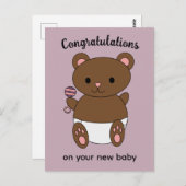 Gratulation New Baby Girl Bear Pink Postkarte (Vorne/Hinten)