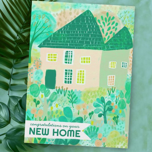 Gratulation New Zuhause Garden Watercolor Niedlich Karte