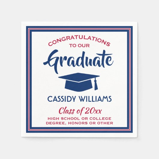 Gratulation Red White & Blue Modern Abschluss Serviette (Vorderseite)