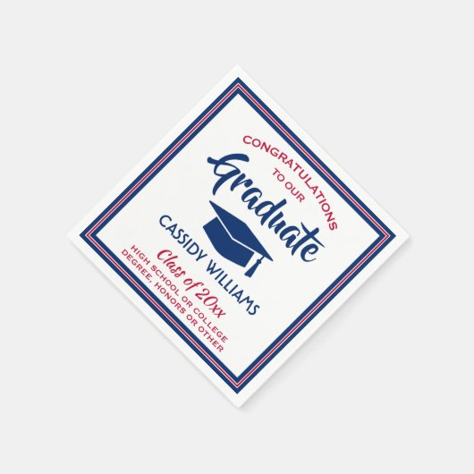 Gratulation Red White & Blue Modern Abschluss Serviette (Ecke)