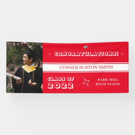 Gratulation Rot und Weiß Monogramm Banner (Horizontal)