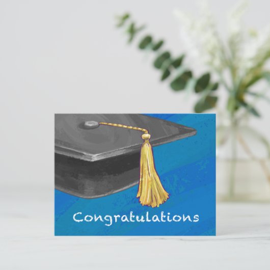 Gratulation Schwarz und Blau Postkarte (Stehend Vorderseite)