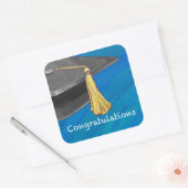 Gratulation Schwarz und Blau Quadratischer Aufkleber (Umschlag)