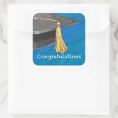 Gratulation Schwarz und Blau Quadratischer Aufkleber (Tasche)