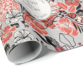 Gratulation Taupe Blumenmuster Geschenkpapier (Rolleneckpunkt)